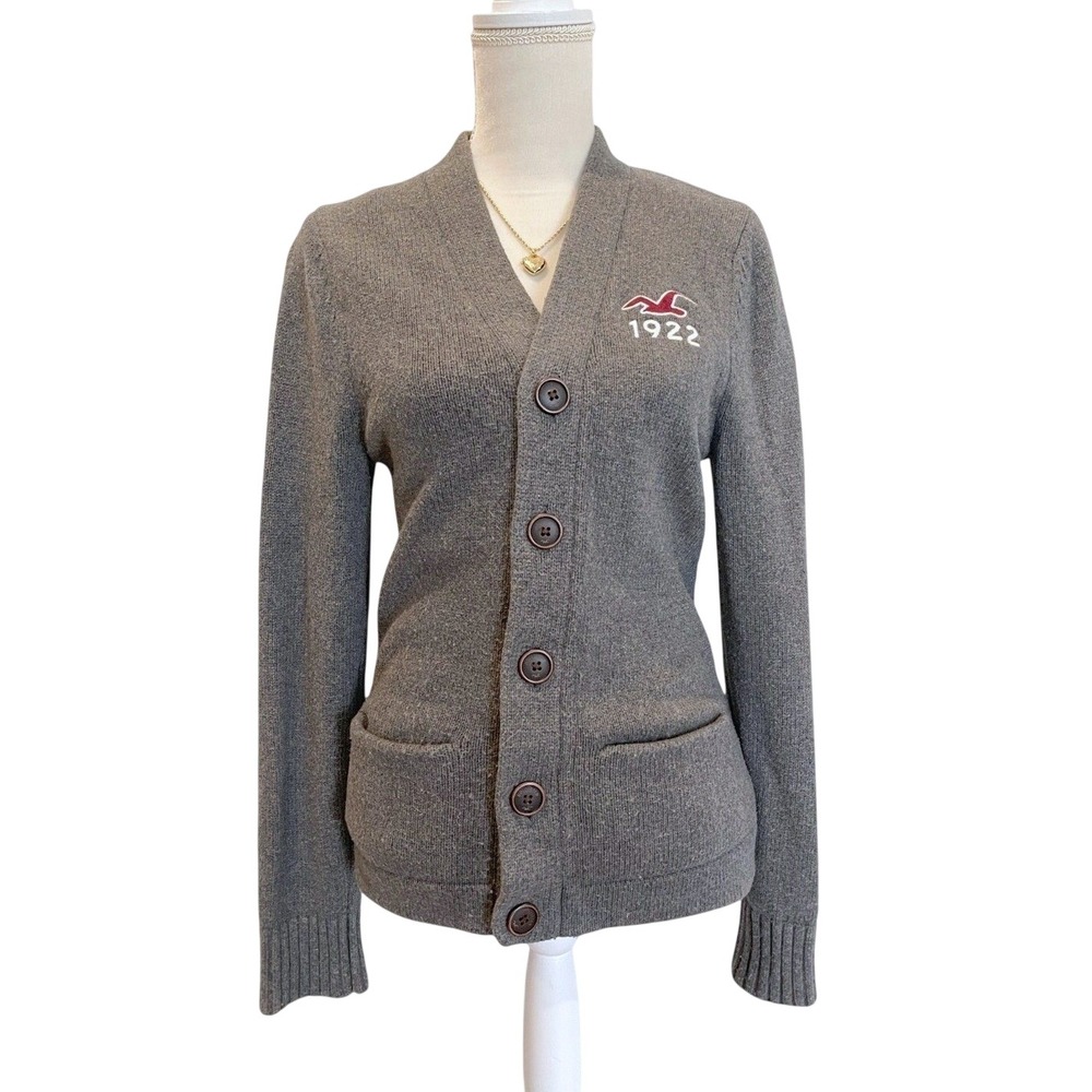 Y2K Hollister Womens S Gray Button‎ Cardigan Sweater Academia Collegiate Preppy